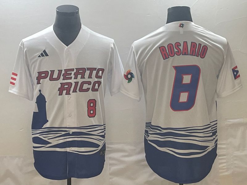 Men 2023 World Cub Puerto Rico #8 Rosario White Nike MLB Jersey8